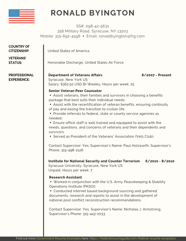 Veteran Federal Resume Samples PDF   Word Federal Resume Guide