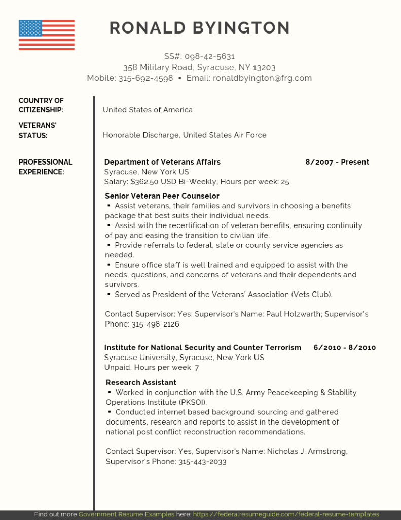 Veteran Federal Resume Samples PDF Word Federal Resume Guide   Veteran Federal Resume 1 791x1024 