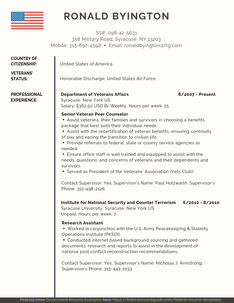 resume for veterans affairs
