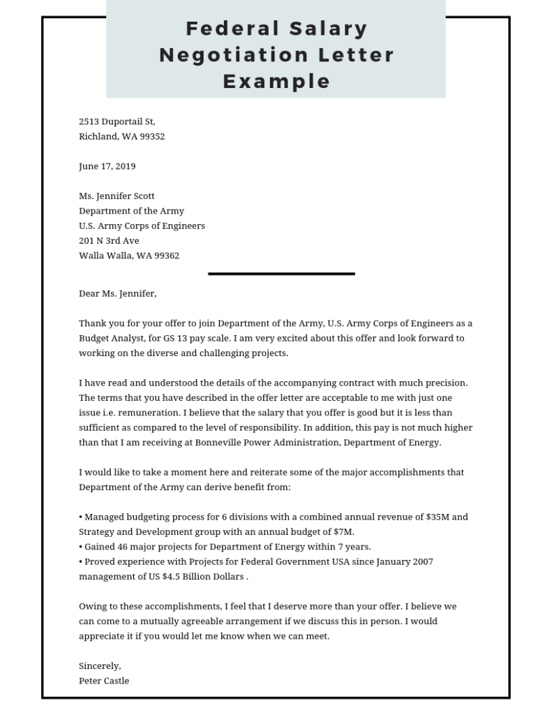 Negotiate Offer Letter Sample from federalresumeguide.com