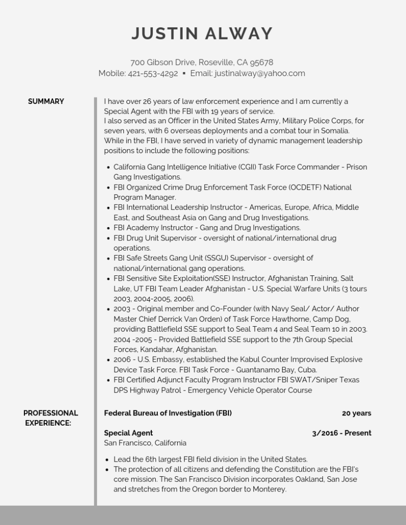 Federal job resume sample template