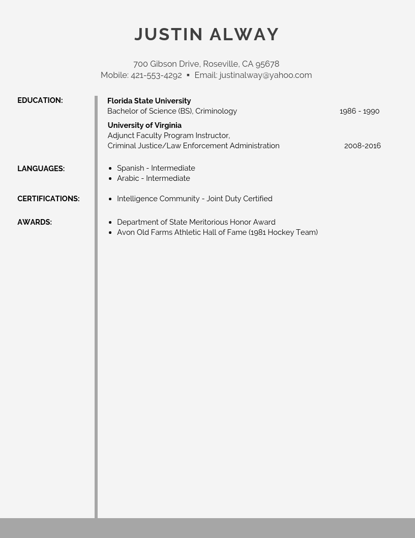 fbi resume template 2020