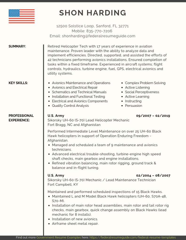 Military to Civilian Resume Examples (Template) [PDF + Word] | Federal ...