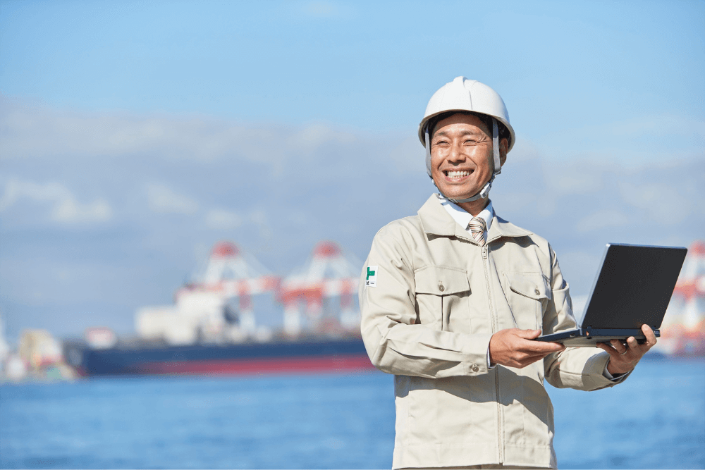 engineer smiling by port